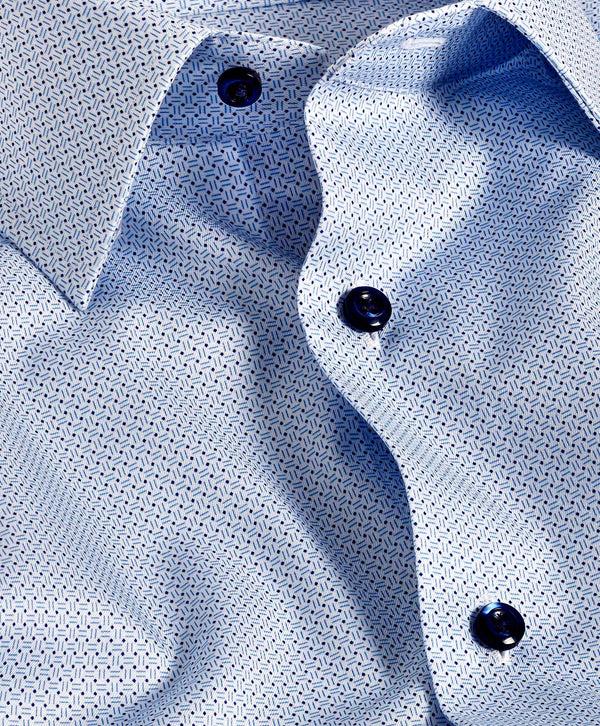David Donahue TBSP11010135 | White & Blue Micro Print Dress Shirt Shirt