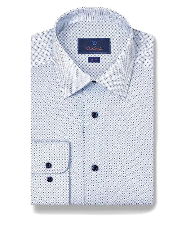 david donahue TBSP11010135 | White & Blue Micro Print Dress Shirt Shirt