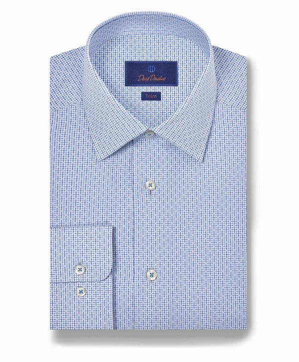 david donahue TBSP11036452 | Sky & Blue Dobby Check Dress Shirt Shirt