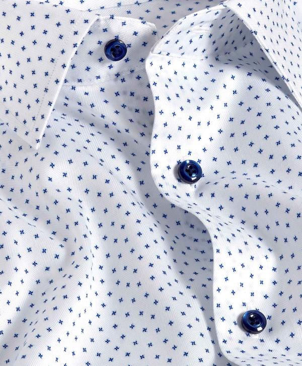 David Donahue TBSP11203155 | White & Navy Tossed Neat Print Dress Shirt Shirt