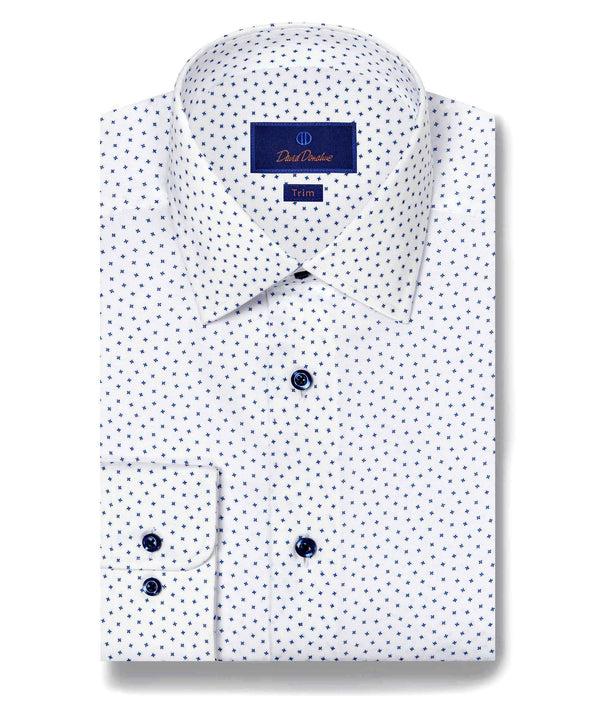 david donahue TBSP11203155 | White & Navy Tossed Neat Print Dress Shirt Shirt