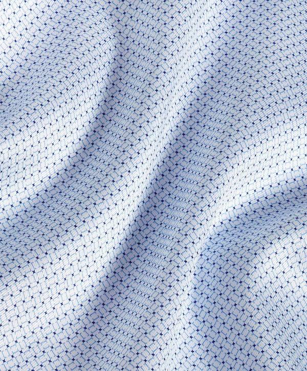 David Donahue TBSP11205135 | White & Blue Geometric Print Dress Shirt Shirt