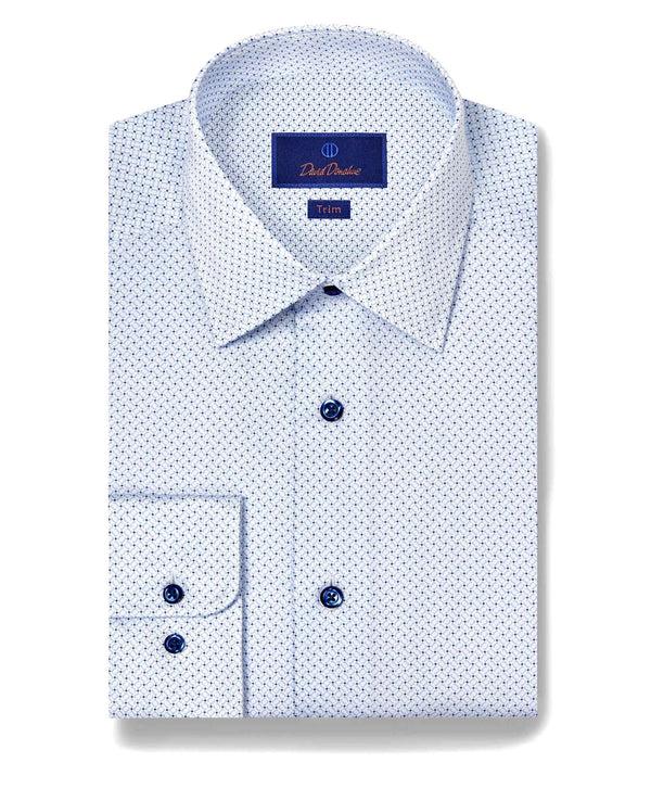 david donahue TBSP11205135 | White & Blue Geometric Print Dress Shirt Shirt
