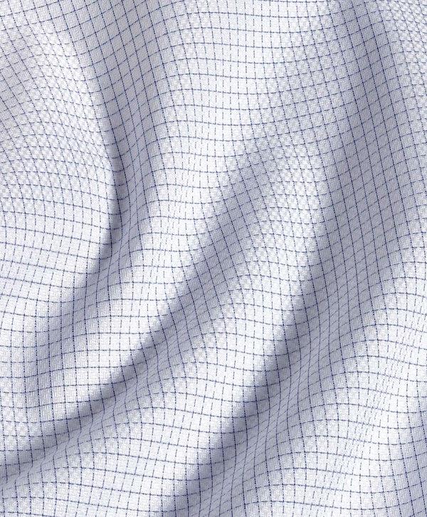 David Donahue TBSP11800135 | White & Blue Dobby Check Dress Shirt Shirt