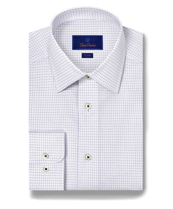 david donahue TBSP11800135 | White & Blue Dobby Check Dress Shirt Shirt