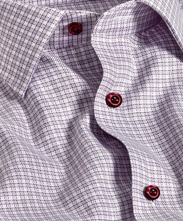 David Donahue TBSP11803026 | Gray & Berry Textured Check Dress Shirt Shirt