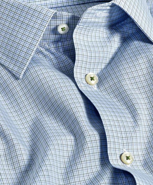 David Donahue TBSP11805448 | Blue & Green Poplin Check Dress Shirt Shirt