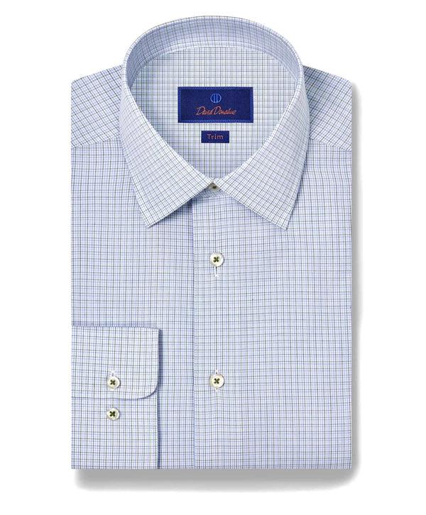 david donahue TBSP11805448 | Blue & Green Poplin Check Dress Shirt Shirt
