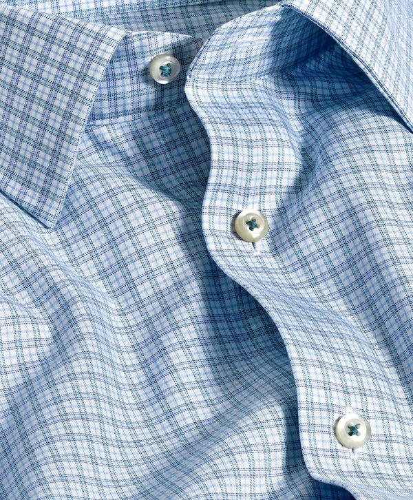 David Donahue TBSP11806446 | Sky & Petrol Twill Check Dress Shirt Shirt