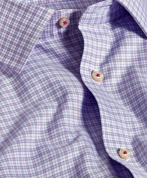 David Donahue TBSP11806465 | Sky & Berry Twill Check Dress Shirt Shirt