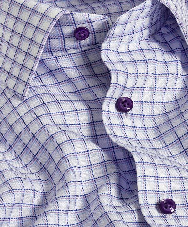 David Donahue TBSP11810133 | White & Lilac Dobby Check Dress Shirt Shirt