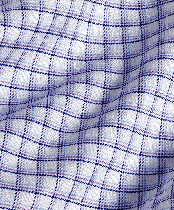 David Donahue TBSP11810133 | White & Lilac Dobby Check Dress Shirt Shirt