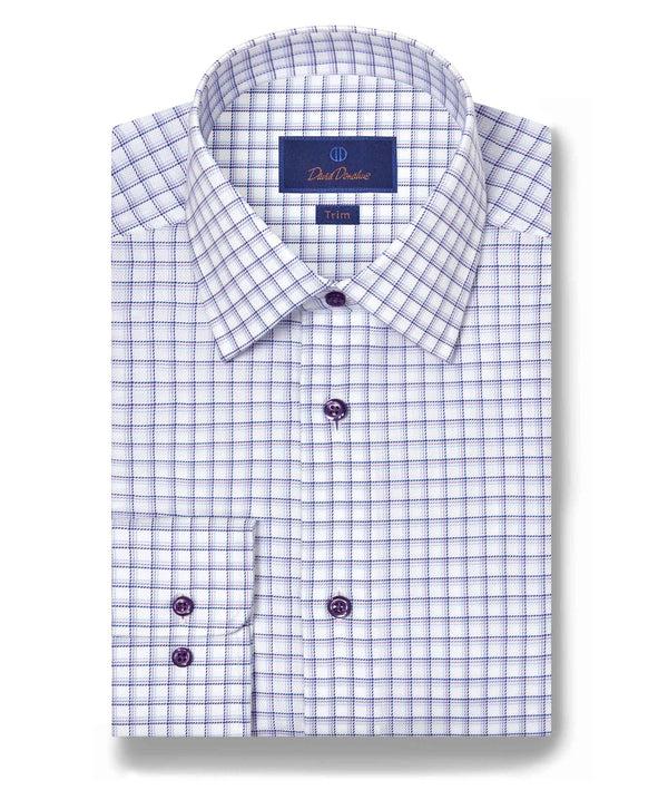 david donahue TBSP11810133 | White & Lilac Dobby Check Dress Shirt Shirt