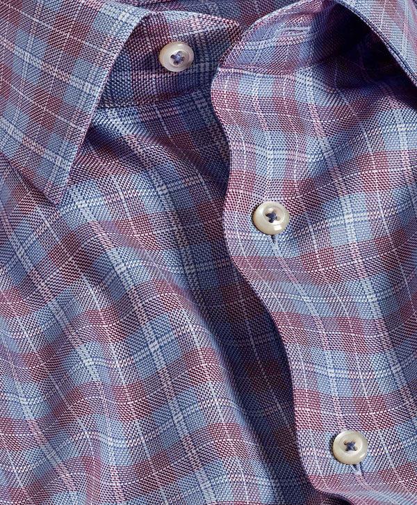 David Donahue TBSP11813457 | Blue & Merlot Dobby Check Dress Shirt Shirt
