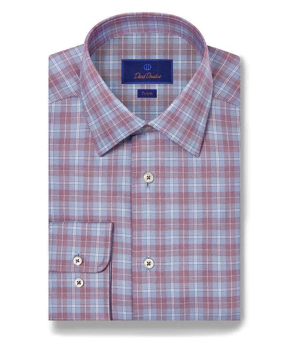 david donahue TBSP11813457 | Blue & Merlot Dobby Check Dress Shirt Shirt