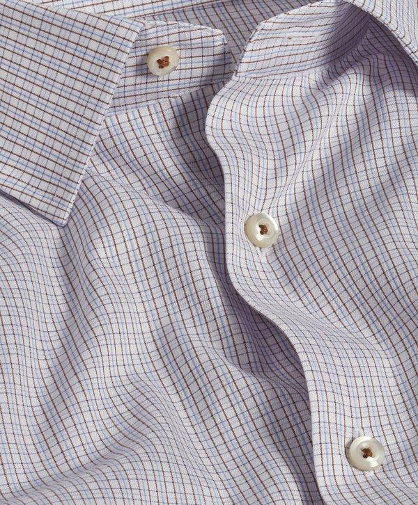 David Donahue TBSP11858214 | Chocolate & Sky Dobby Check Dress Shirt Shirt