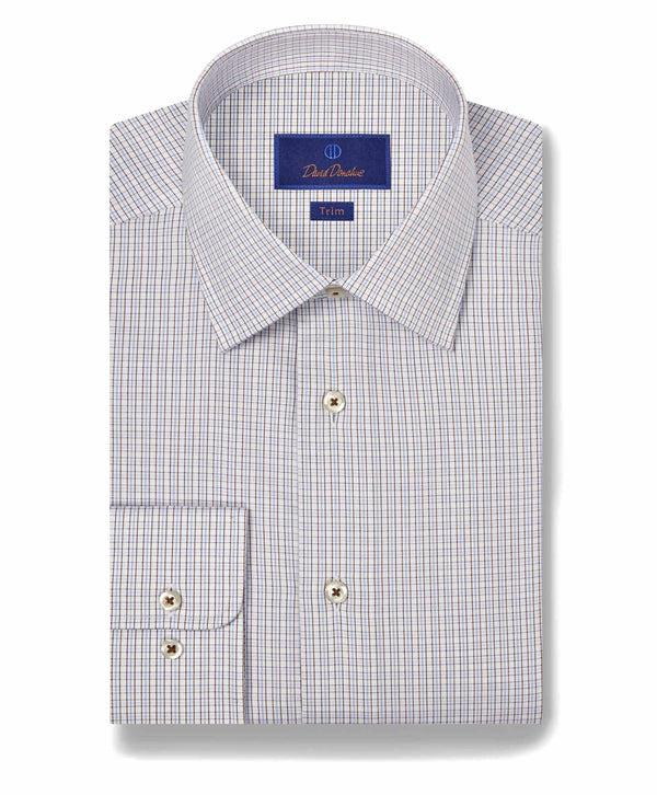 david donahue TBSP11858214 | Chocolate & Sky Dobby Check Dress Shirt Shirt