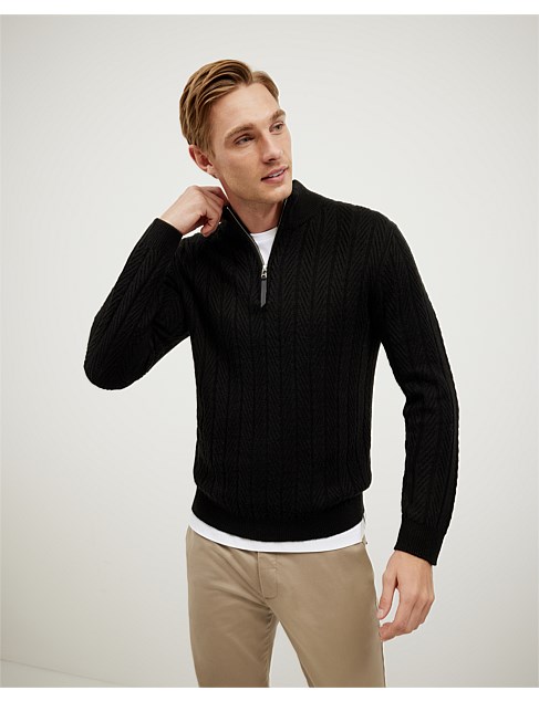 David Jones Politix Herringbone Half-zip Knit
