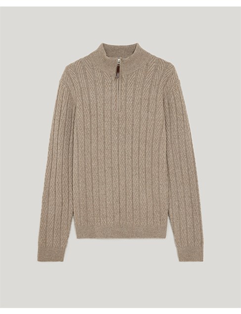 David Jones Politix Herringbone Half-zip Knit