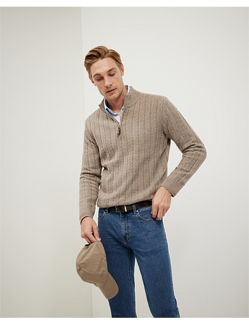 david jones Politix Herringbone Half-zip Knit