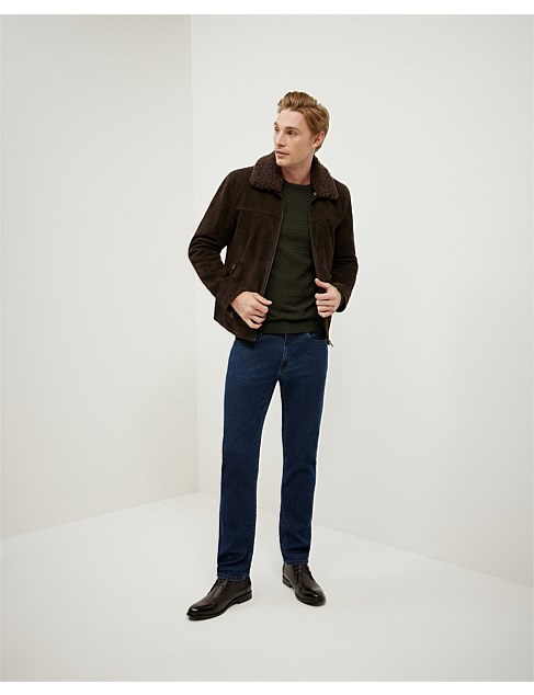 David Jones Politix Suede Shearling Leather Jacket