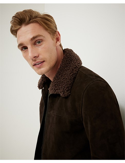 David Jones Politix Suede Shearling Leather Jacket