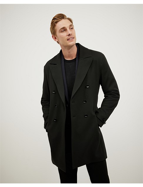 David Jones Politix Double Breasted Travel Performance Peacoat