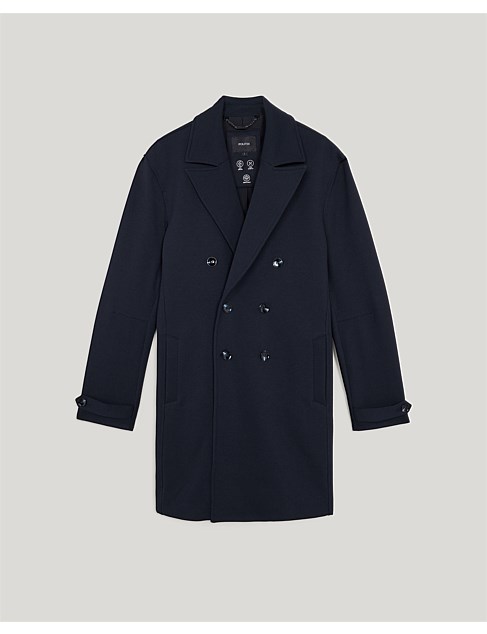 David Jones Politix Double Breasted Travel Performance Peacoat