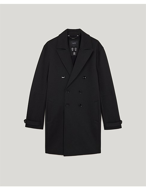 David Jones Politix Double Breasted Travel Performance Peacoat