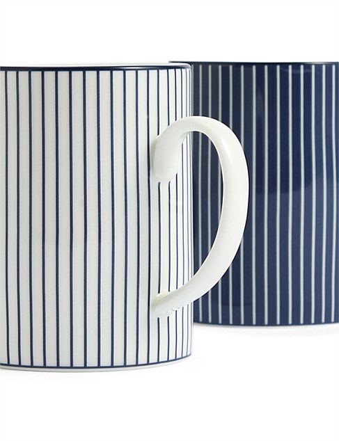 David Jones Wedgwood Gio Mugs Pinstripe White & Blue Set Of 2