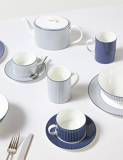 David Jones Wedgwood Gio Mugs Pinstripe White & Blue Set Of 2