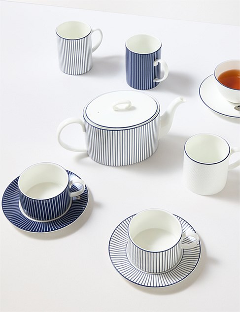 David Jones Wedgwood Gio Mugs Pinstripe White & Blue Set Of 2