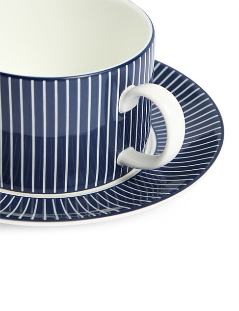 David Jones Wedgwood Gio Teacup Saucer Pinstripe Blue