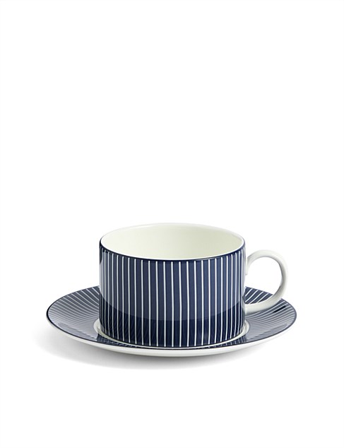 david jones Wedgwood Gio Teacup Saucer Pinstripe Blue
