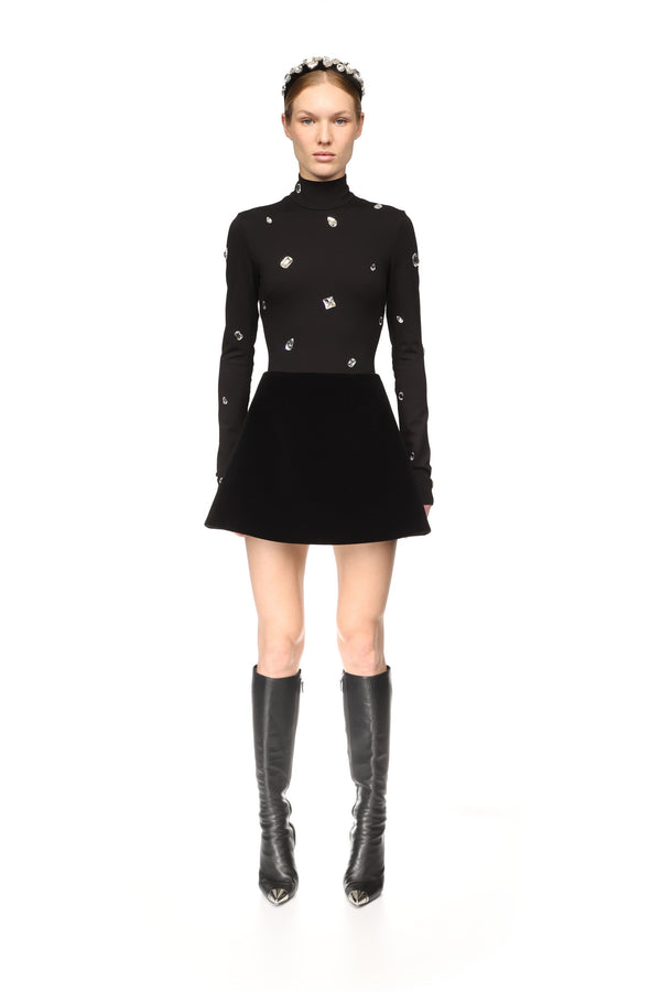 David Koma ALLOVER CRYSTAL EMBROIDERED BODYSUIT BLACK/SILVER