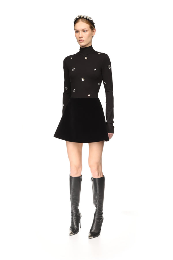 David Koma ALLOVER CRYSTAL EMBROIDERED BODYSUIT BLACK/SILVER