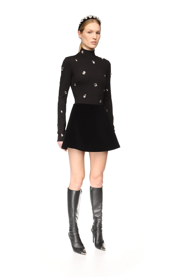 David Koma ALLOVER CRYSTAL EMBROIDERED BODYSUIT BLACK/SILVER