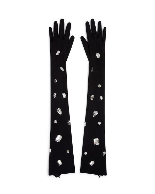 david koma ALLOVER CRYSTAL EMBROIDERED LONG JERSEY GLOVES BLACK/SILVER