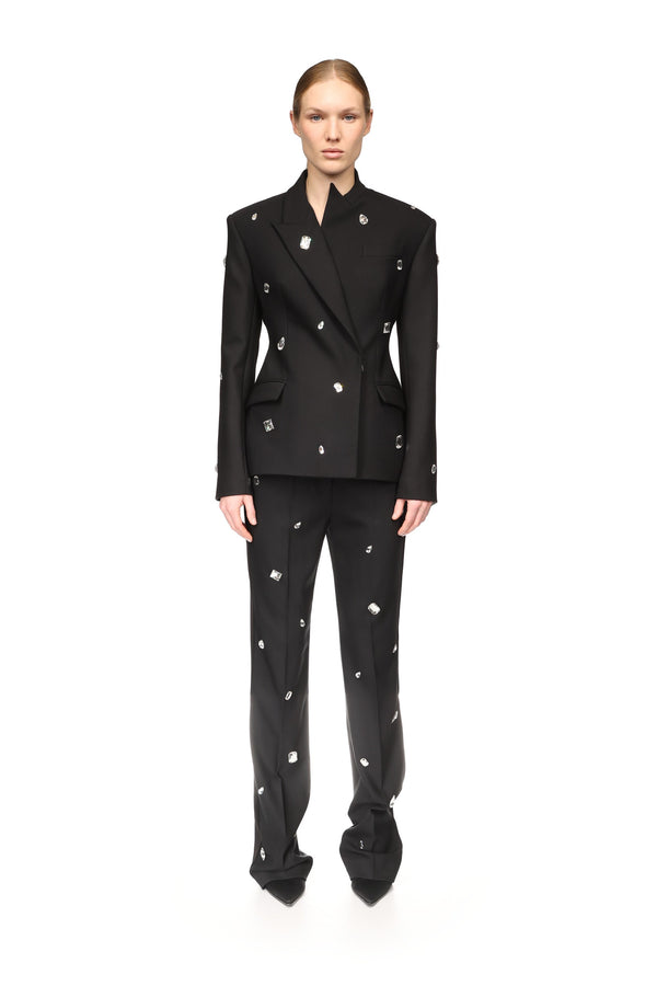 David Koma ALLOVER CRYSTAL EMBROIDERED TAILORED JACKET BLACK/SILVER