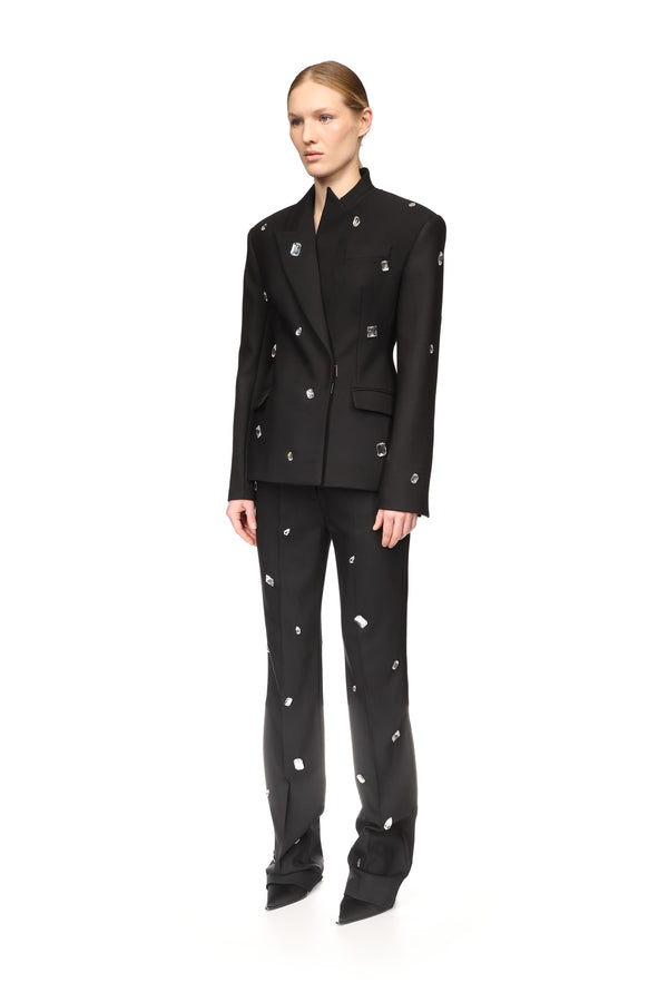 David Koma ALLOVER CRYSTAL EMBROIDERED TAILORED JACKET BLACK/SILVER