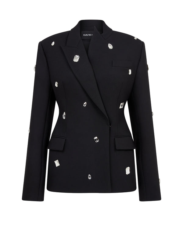 david koma ALLOVER CRYSTAL EMBROIDERED TAILORED JACKET BLACK/SILVER