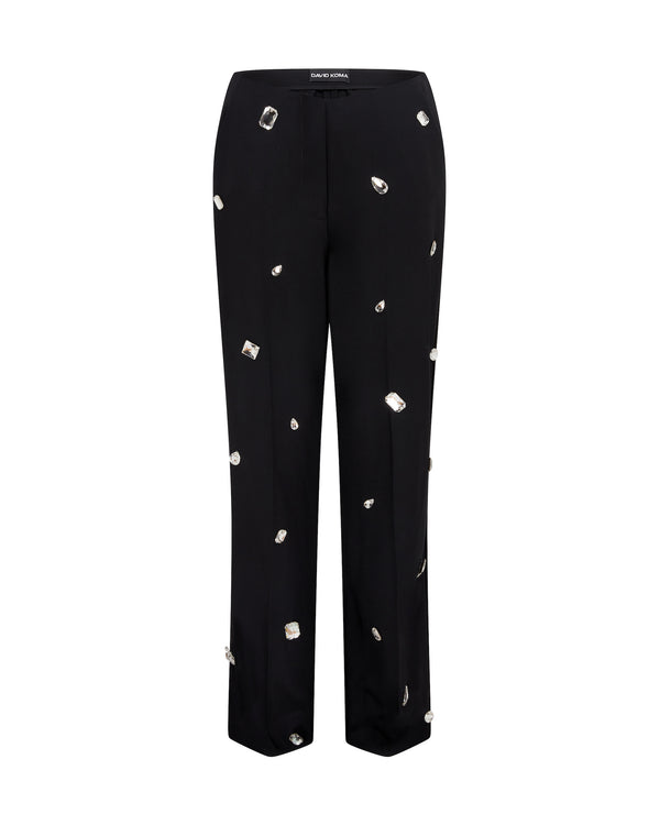 david koma ALLOVER CRYSTAL EMBROIDERED TAILORED TROUSERS BLACK/SILVER