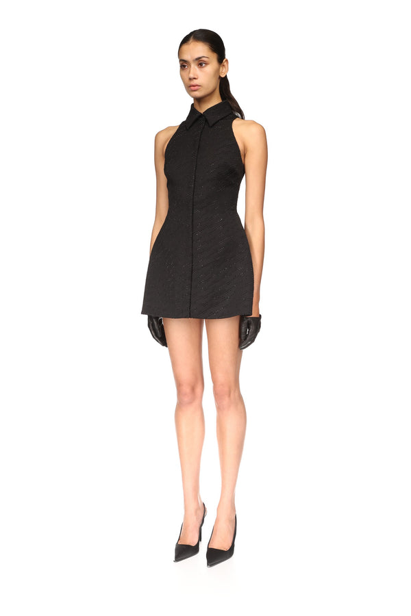 David Koma ALLOVER RHINESTONE EMBROIDERED MINI POLO DRESS BLACK/BLACK