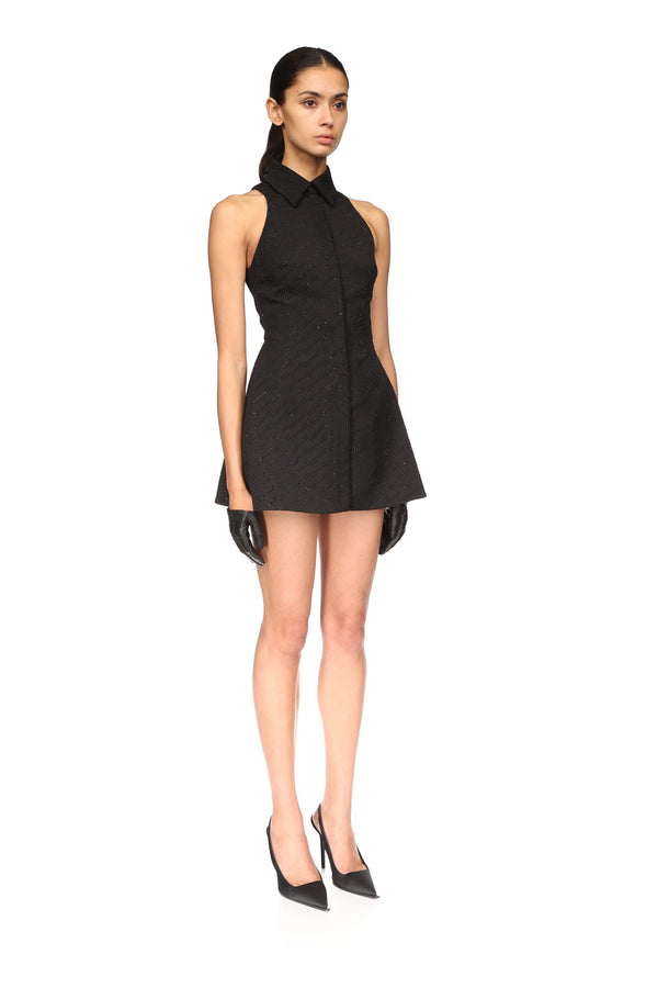 David Koma ALLOVER RHINESTONE EMBROIDERED MINI POLO DRESS BLACK/BLACK