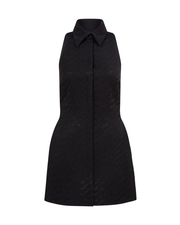 david koma ALLOVER RHINESTONE EMBROIDERED MINI POLO DRESS BLACK/BLACK