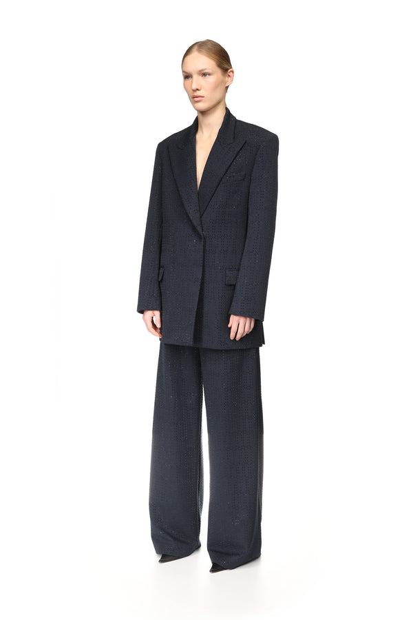 David Koma ALLOVER RHINESTONE EMBROIDERED TAILORED JACKET NAVY/BLACK