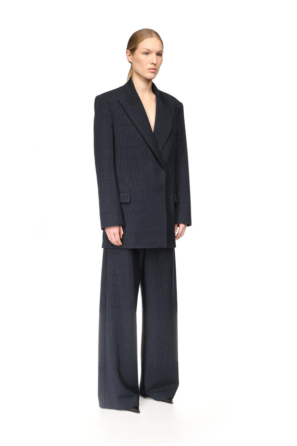 David Koma ALLOVER RHINESTONE EMBROIDERED TAILORED JACKET NAVY/BLACK