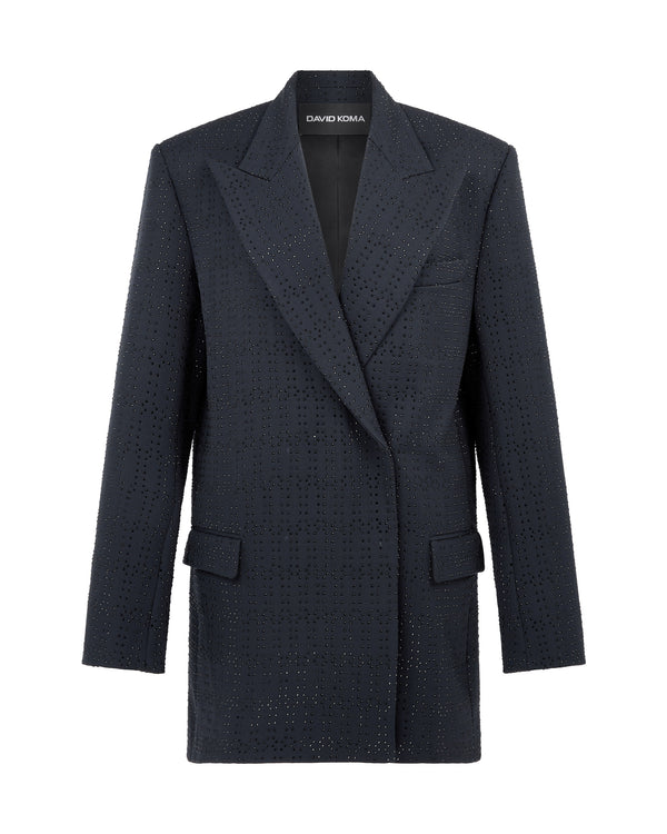 david koma ALLOVER RHINESTONE EMBROIDERED TAILORED JACKET NAVY/BLACK