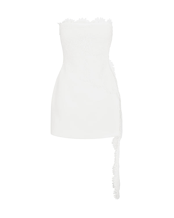 david koma ASYMMETRIC LACE TOP MINI DRESS OFF WHITE