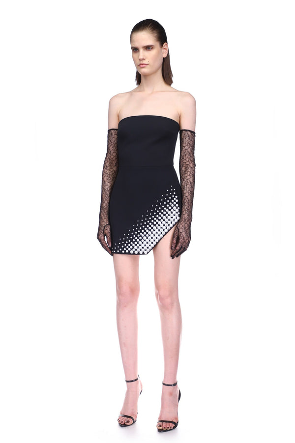 David Koma ASYMMETRIC PEARL EMBROIDERY MINI DRESS IN WHITE WHITE/WHITE